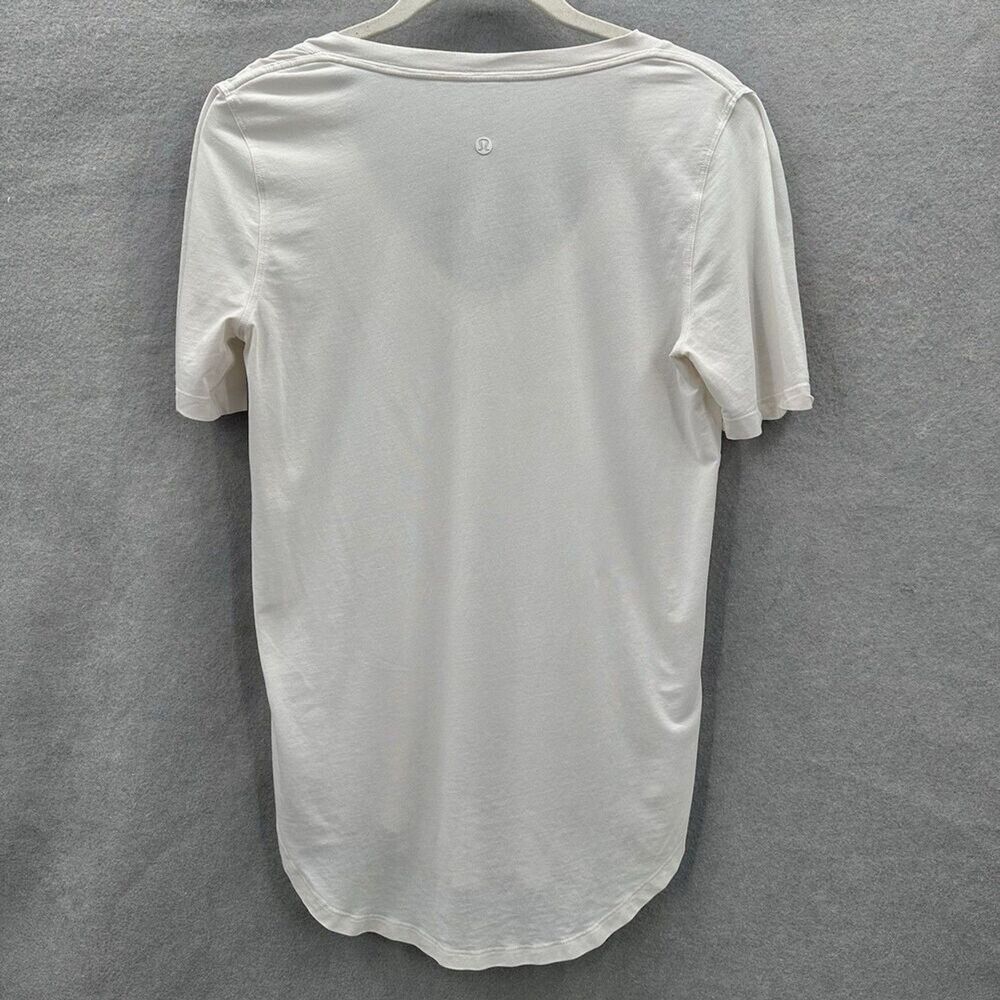 Lululemon Love Tee Shirt V-Neck Size 4 Soft Stretch Ivory Bone Curved Hem Pima - Picture 3 of 8
